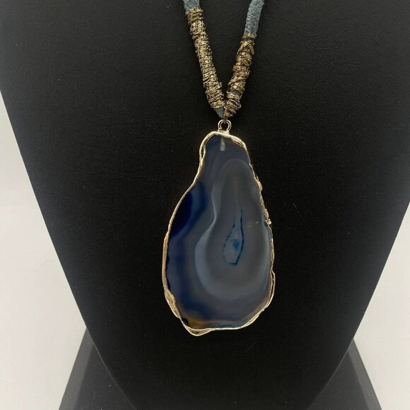 Sera Fina Suede Teardrop Gemstone Pendant Necklace Gray and Gold Tone 27 Inches - Picture 6 of 7